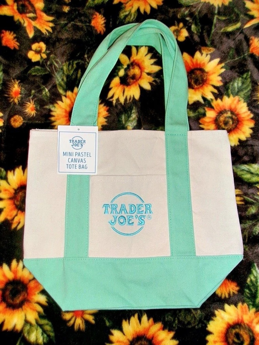 NWT Trader Joe's Mini Pastel Canvas Tote Bag Green